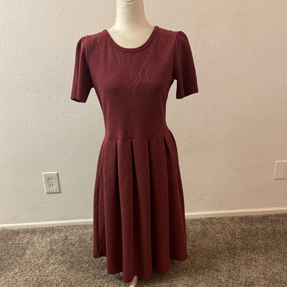 LuLaRoe Burgundy Fit and Flare Midi Dress